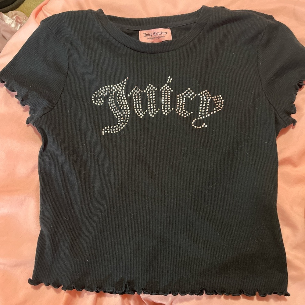 Black Rhinestone Juicy Couture Cropped T-Shirt